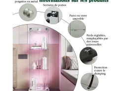 Vitrina de cristal con iluminación LED táctil, 1 puerta, 3 estantes ajustables, 125 x 42 x 36 cm, blanca