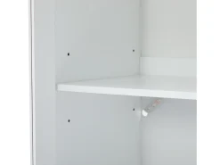 Vitrina de cristal con iluminación LED, 2 puertas y 2 cajones, 60 x 35,5 x 165 cm, blanca