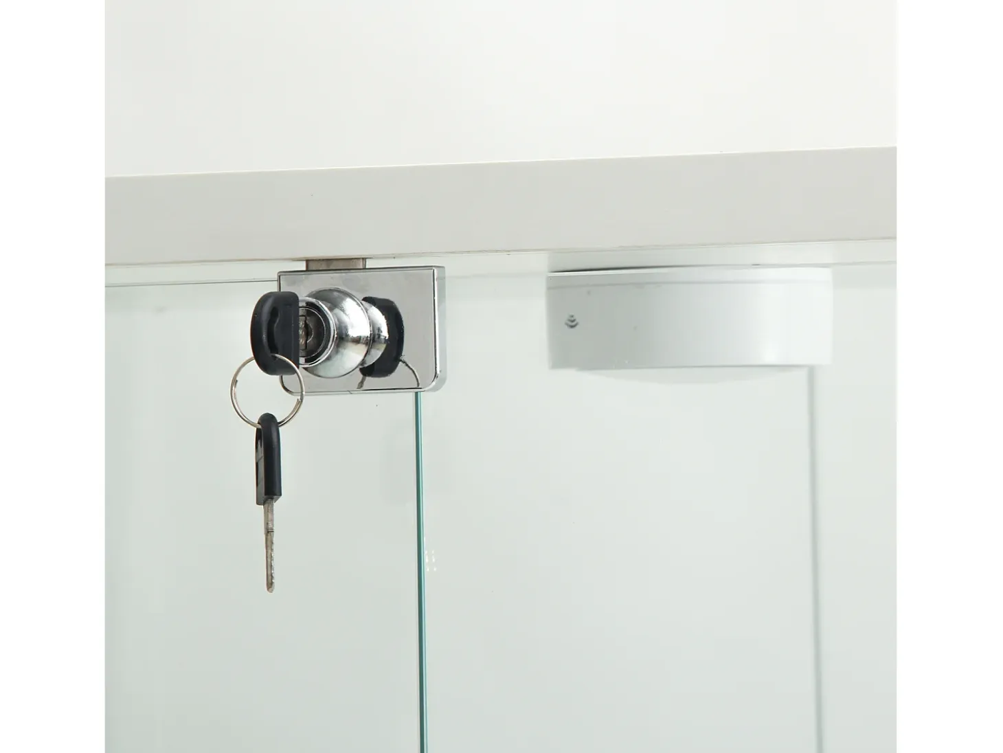 Vitrina de cristal con soporte, LED, 2 puertas con cerradura, 4 compartimentos, para colecciones y decoración