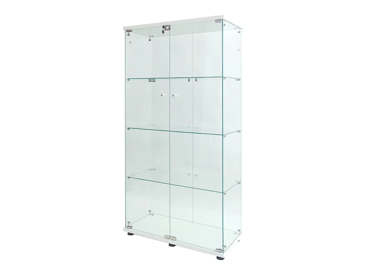 Vitrina de cristal con soporte, LED, 2 puertas con cerradura, 4 compartimentos, para colecciones y decoración