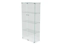 Vitrina de cristal con tiras LED, vitrina, 2 puertas con cerradura, 4 estantes, 163 x 78,5 x 35 cm, color blanco