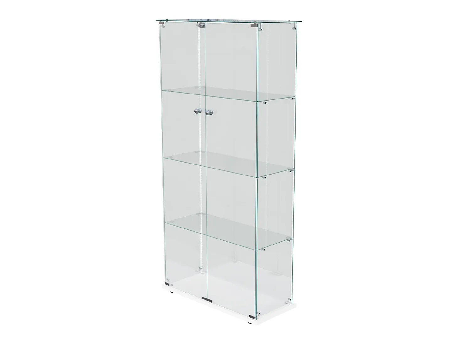 Vitrina de cristal con tiras LED, vitrina, 2 puertas con cerradura, 4 estantes, 163 x 78,5 x 35 cm, color blanco