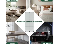 Vitrina de cristal con tiras LED, vitrina, 2 puertas con cerradura, 4 estantes, 163 x 78,5 x 35 cm, color blanco