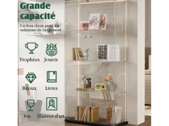 Vitrina de cristal con tiras LED, vitrina, 2 puertas con cerradura, 4 estantes, 163 x 78,5 x 35 cm, color negro