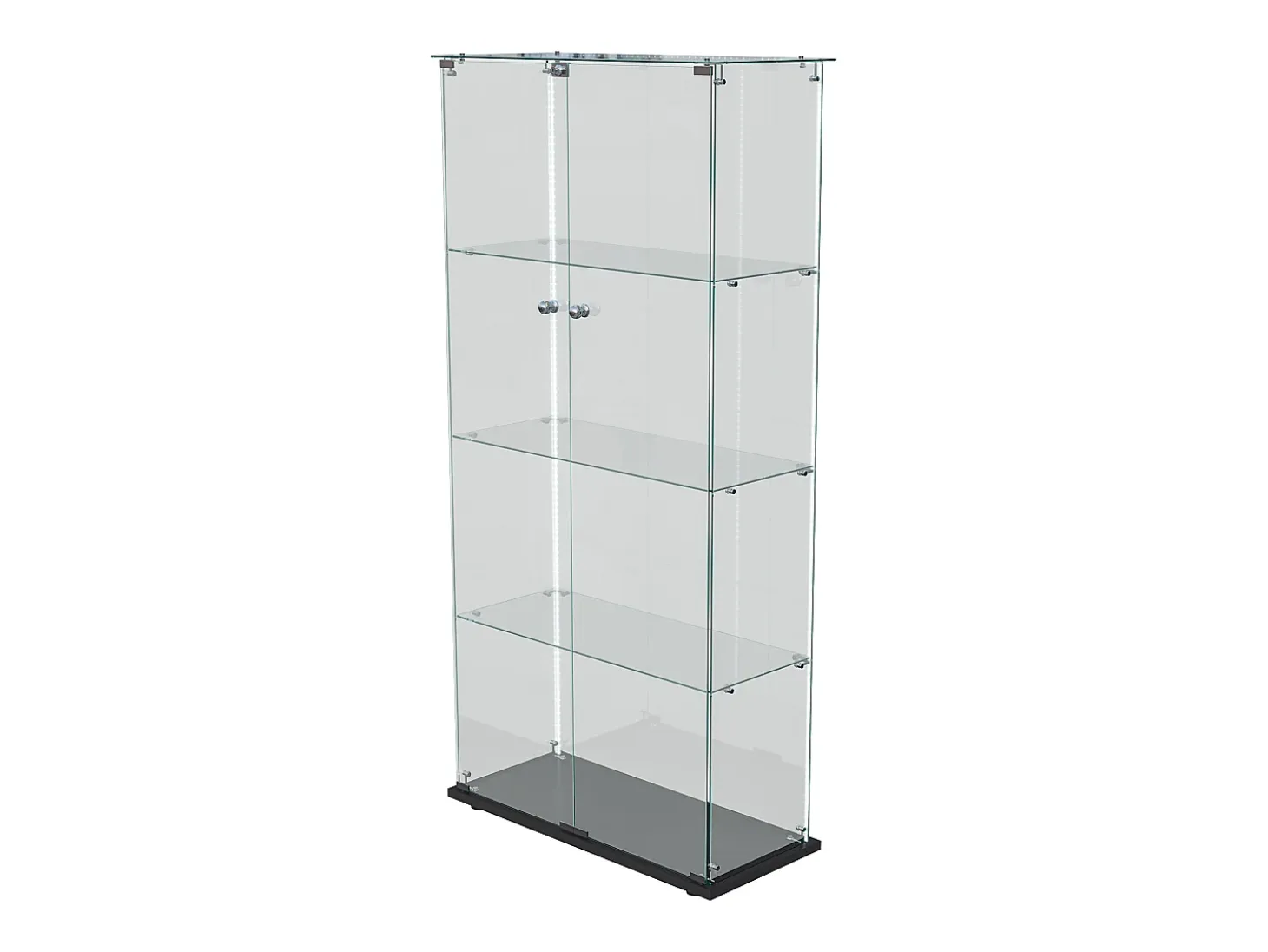 Vitrina de cristal con tiras LED, vitrina, 2 puertas con cerradura, 4 estantes, 163 x 78,5 x 35 cm, color negro