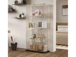 Vitrina de cristal con tiras LED, vitrina, 2 puertas con cerradura, 4 estantes, 163 x 78,5 x 35 cm, color negro
