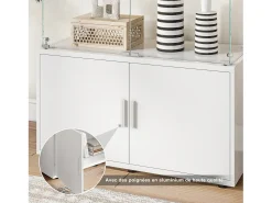 Vitrina de cristal de 3 estantes con gabinetes e iluminación LED – Diseño moderno blanco