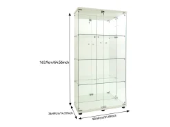 Vitrina de cristal de 163,9 x 36,49 x 80,49 cm, con estantes e iluminación LED, armario de curiosidades de doble puerta.