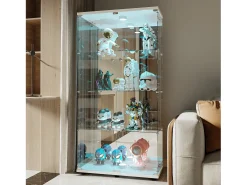 Vitrina de cristal LED – 4 estantes, 2 puertas, vitrina independiente, blanca, 80,49 x 36,49 x 163,9 cm