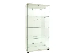 Vitrina de cristal LED – 4 estantes, 2 puertas, vitrina independiente, blanca, 80,49 x 36,49 x 163,9 cm