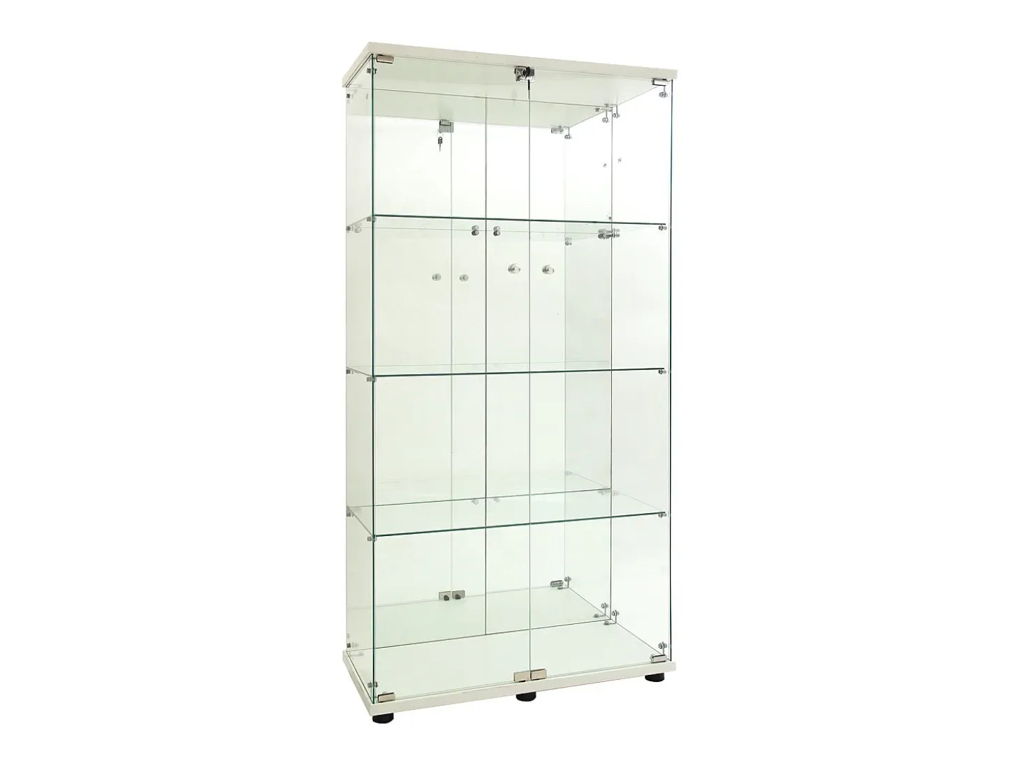 Vitrina de cristal LED – 4 estantes, 2 puertas, vitrina independiente, blanca, 80,49 x 36,49 x 163,9 cm