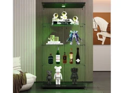 Vitrina de cristal LED – 4 estantes, 2 puertas, vitrina independiente, negra, 80,49 x 36,49 x 163,9 cm