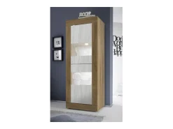 Vitrina de diseño 2 puertas colección ACCESS. Color blanco y roble oscuro.