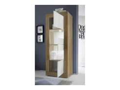 Vitrina de diseño 2 puertas colección ACCESS. Color blanco y roble oscuro.