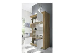 Vitrina de diseño 4 puertas colección ACCESS. Color blanco y roble oscuro.