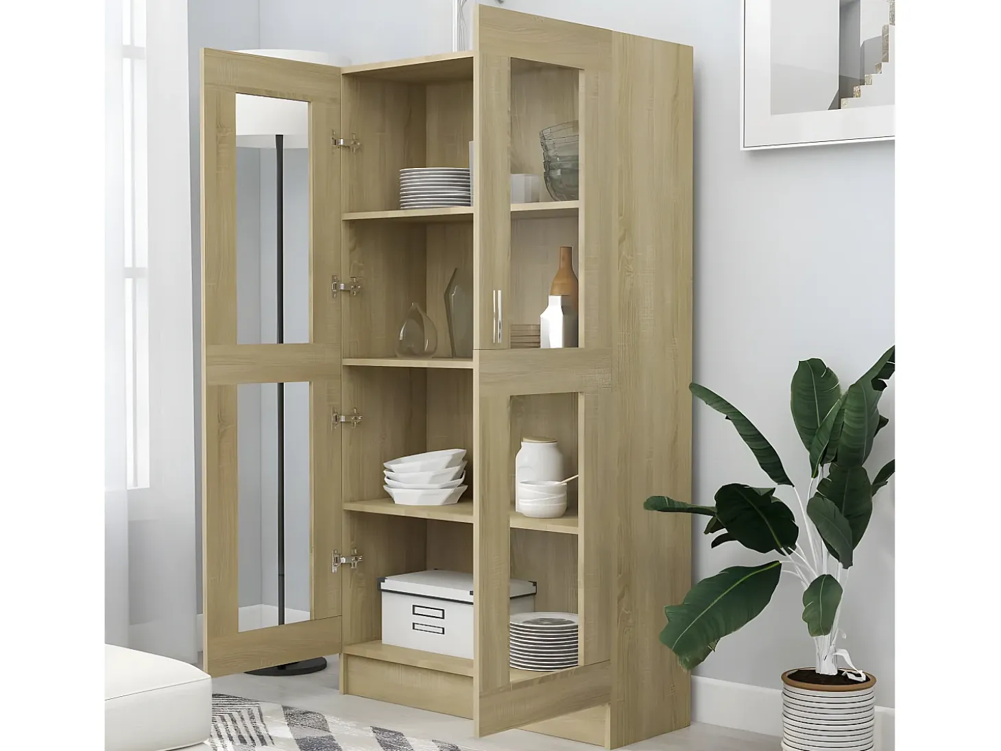 Vitrina de madera contrachapada color roble 82,5x30,5x150 cm ES871547