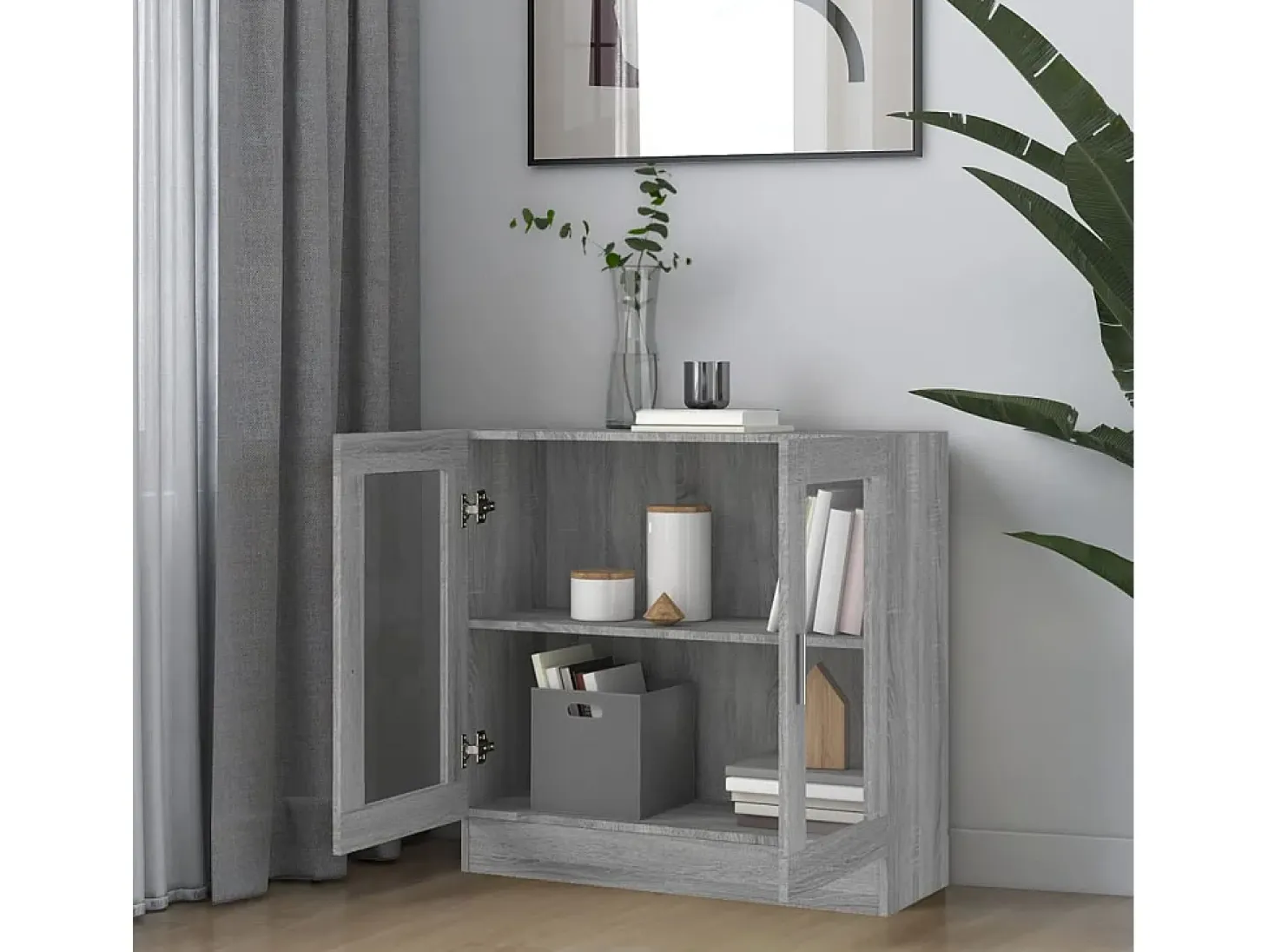 Vitrina de madera contrachapada gris sonoma 82,5x30,5x80 cm