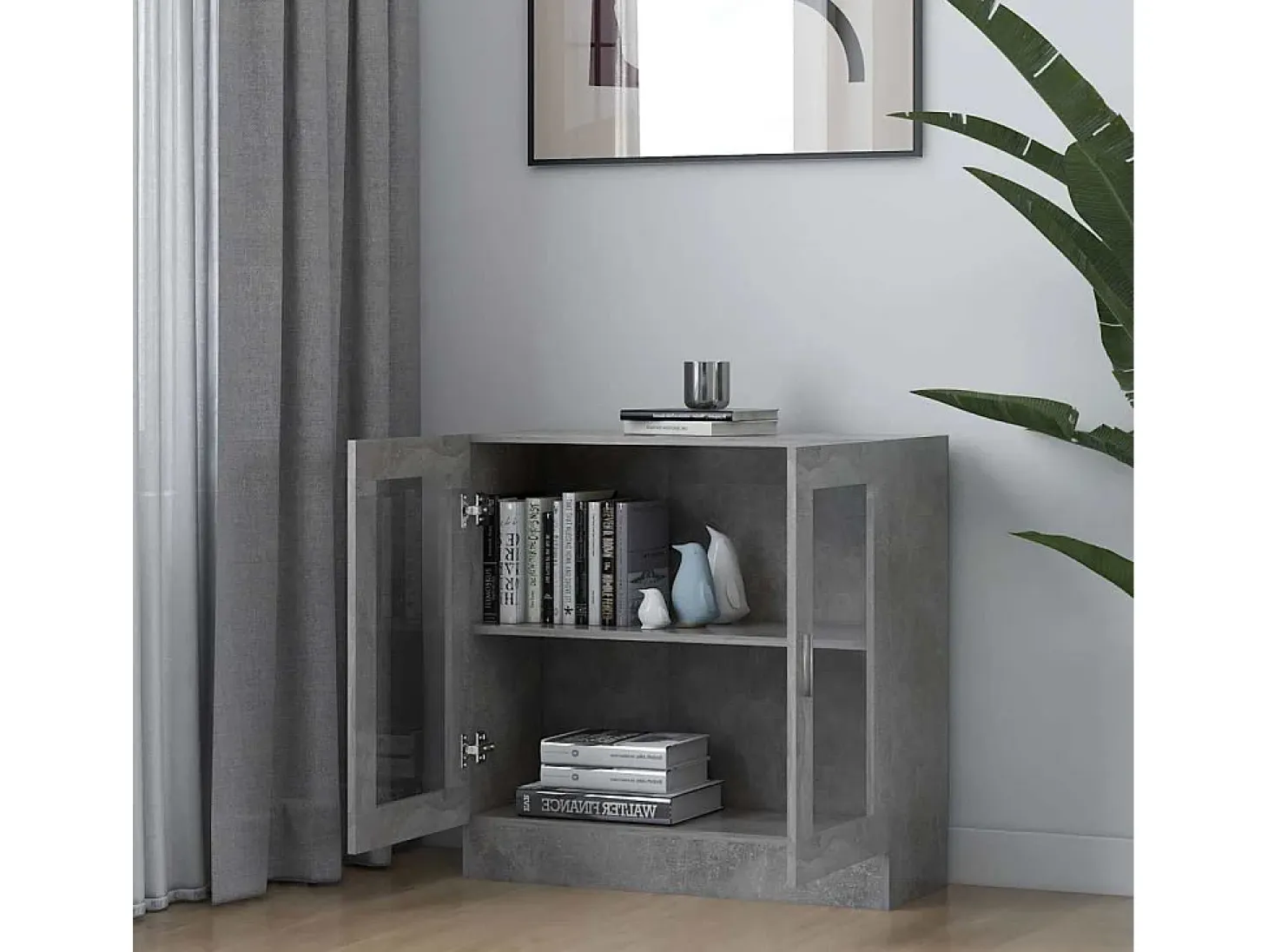 Vitrina de madera contrachapada gris hormigón 82,5x30,5x80 cm