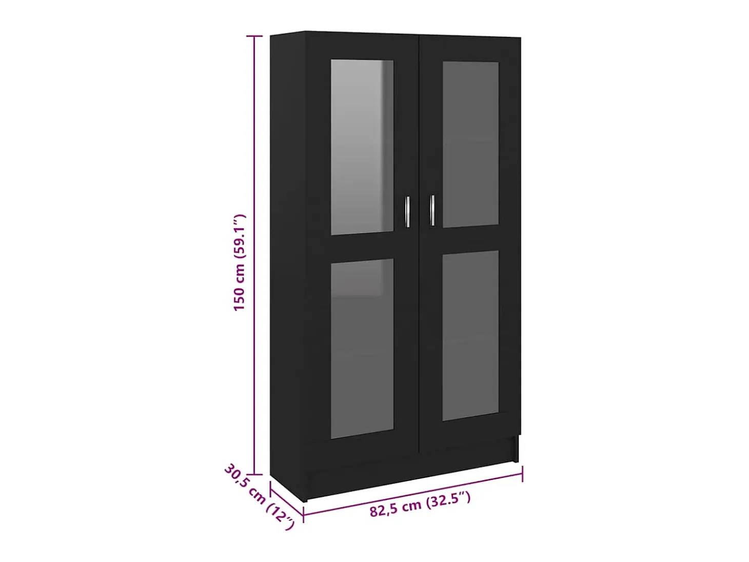 Vitrina de madera contrachapada negro 82,5x30,5x150 cm