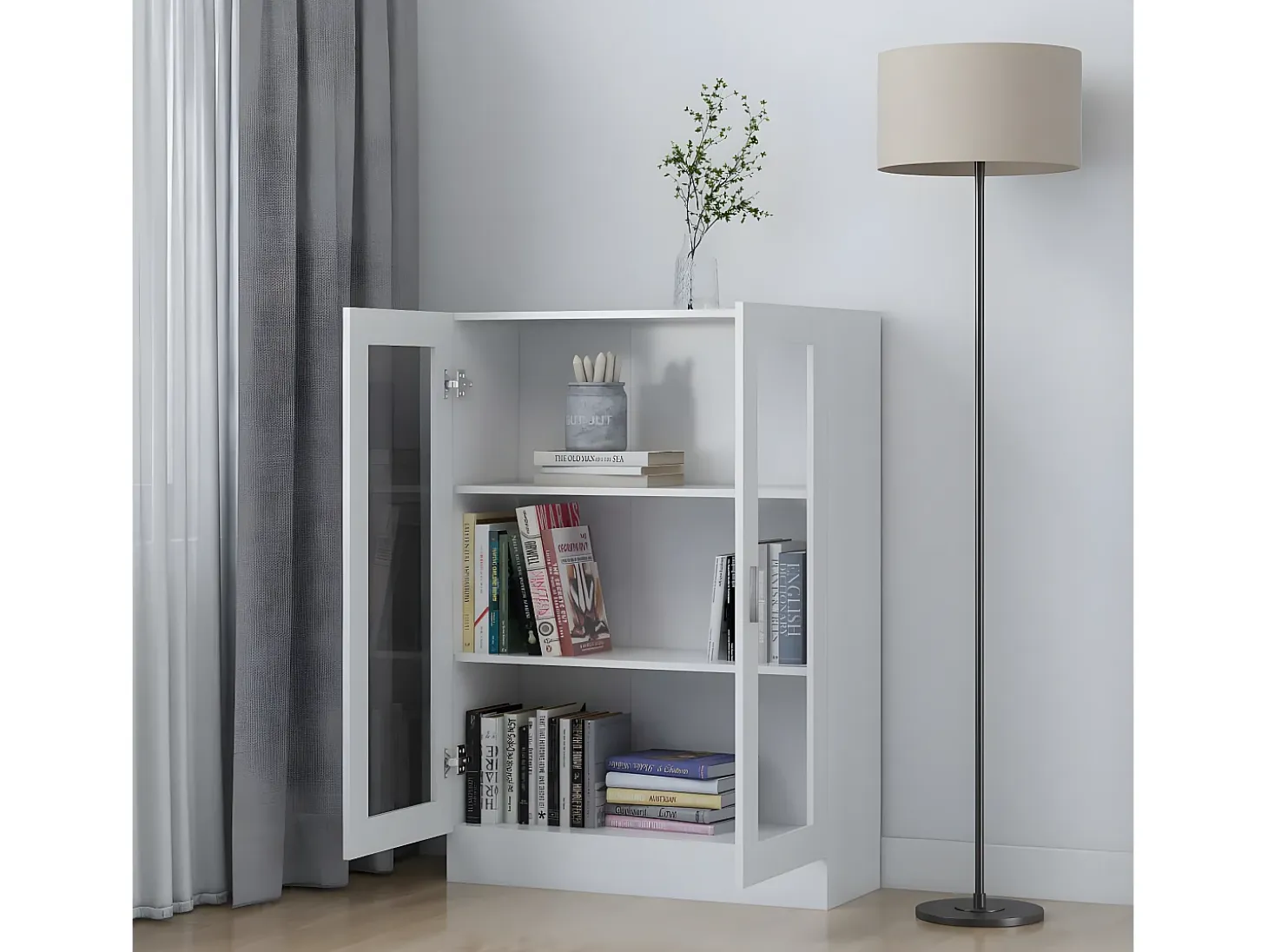 Vitrina de madera contrachapada blanco 82,5x30,5x115 cm