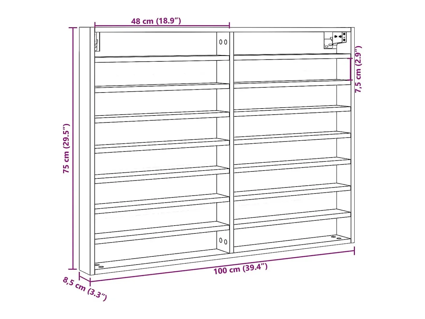 Vitrina de madera ingeniería blanca 100x8,5x75 cm