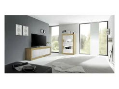 Vitrina diseño 4 puertas colección ACCESS. Color blanco y roble claro.