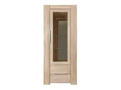 Vitrina en roble macizo blanqueado 1 puerta cristal 2 cajones Nordo 80 cm