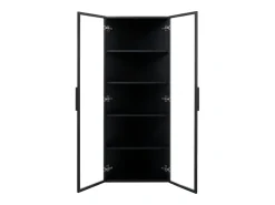 Vitrina esquinera de cristal templado - 62 x 35 x 160 cm - con LEDs + tapa antipolvo + 2 puertas - MDF + cristal - negro