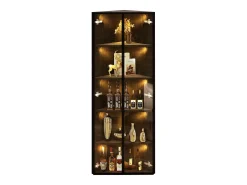 Vitrina esquinera de cristal templado - 62 x 35 x 160 cm - con LEDs + tapa antipolvo + 2 puertas - MDF + cristal - negro
