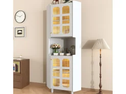 Vitrina esquinera lacada - 63,5 x 45 x 157,5 cm - con LEDs + 2 puertas + estante - MDF - blanco
