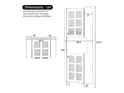 Vitrina esquinera lacada - 63,5 x 45 x 157,5 cm - con LEDs + 2 puertas + estante - MDF - blanco