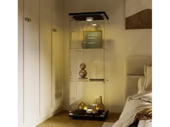 Vitrina GARHELPER de cristal – 3 estantes, 1 puerta, cristal templado, luz LED, blanco, 42x36x125 cm