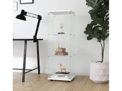 Vitrina GARHELPER de cristal templado, 3 estantes y 1 puerta, color blanco, 42 x 36 x 125 cm