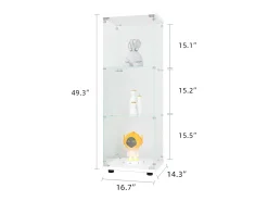 Vitrina GARHELPER de cristal templado, 3 estantes y 1 puerta, color blanco, 42 x 36 x 125 cm