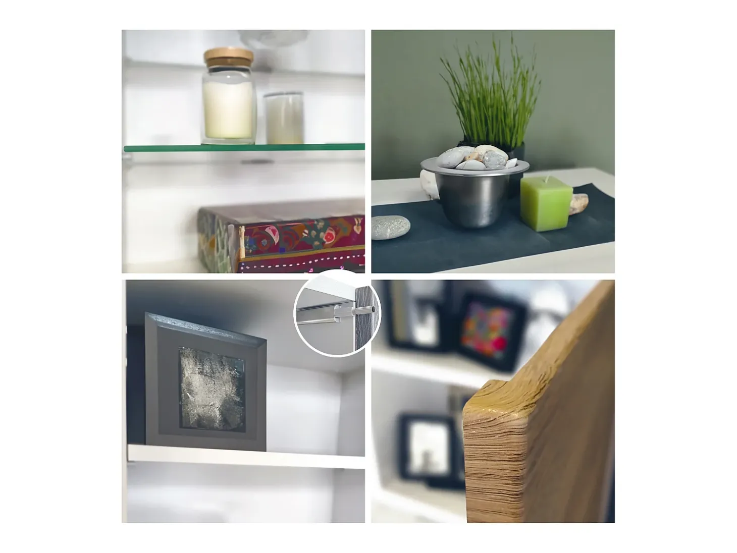 Vitrina Granada de Vladon, Armario Vitrina Made in Germany con Puerta de Cristal e Inserto de Cristal incl. LED, blanco mate/roble natural (50 x 122,5 x 34,5 cm)
