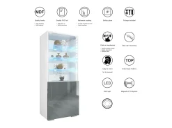 Vitrina Granada de Vladon, Armario Vitrina Made in Germany con Puerta de Cristal e Inserto de Cristal incl. LED, blanco mate/roble natural (50 x 122,5 x 34,5 cm)