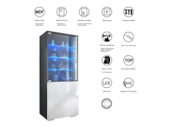 Vitrina Granada de Vladon, Armario Vitrina Made in Germany con Puerta de Cristal e Inserto de Cristal incl. LED, antracita mate/negro mate (50 x 122,5 x 34,5 cm)