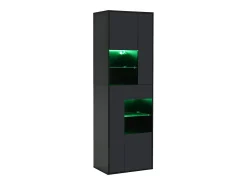 Vitrina LED con 1 cajón de almacenamiento, 4 puertas y estantes de cristal - negra