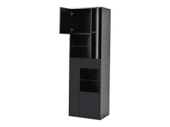 Vitrina LED con 1 cajón de almacenamiento, 4 puertas y estantes de cristal - negra