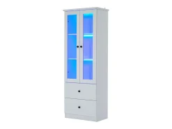 Vitrina LED moderna, 2 cajones, puertas de cristal, estantes regulables, diseño elegante, MDF, blanco (60x35,5x165 cm)