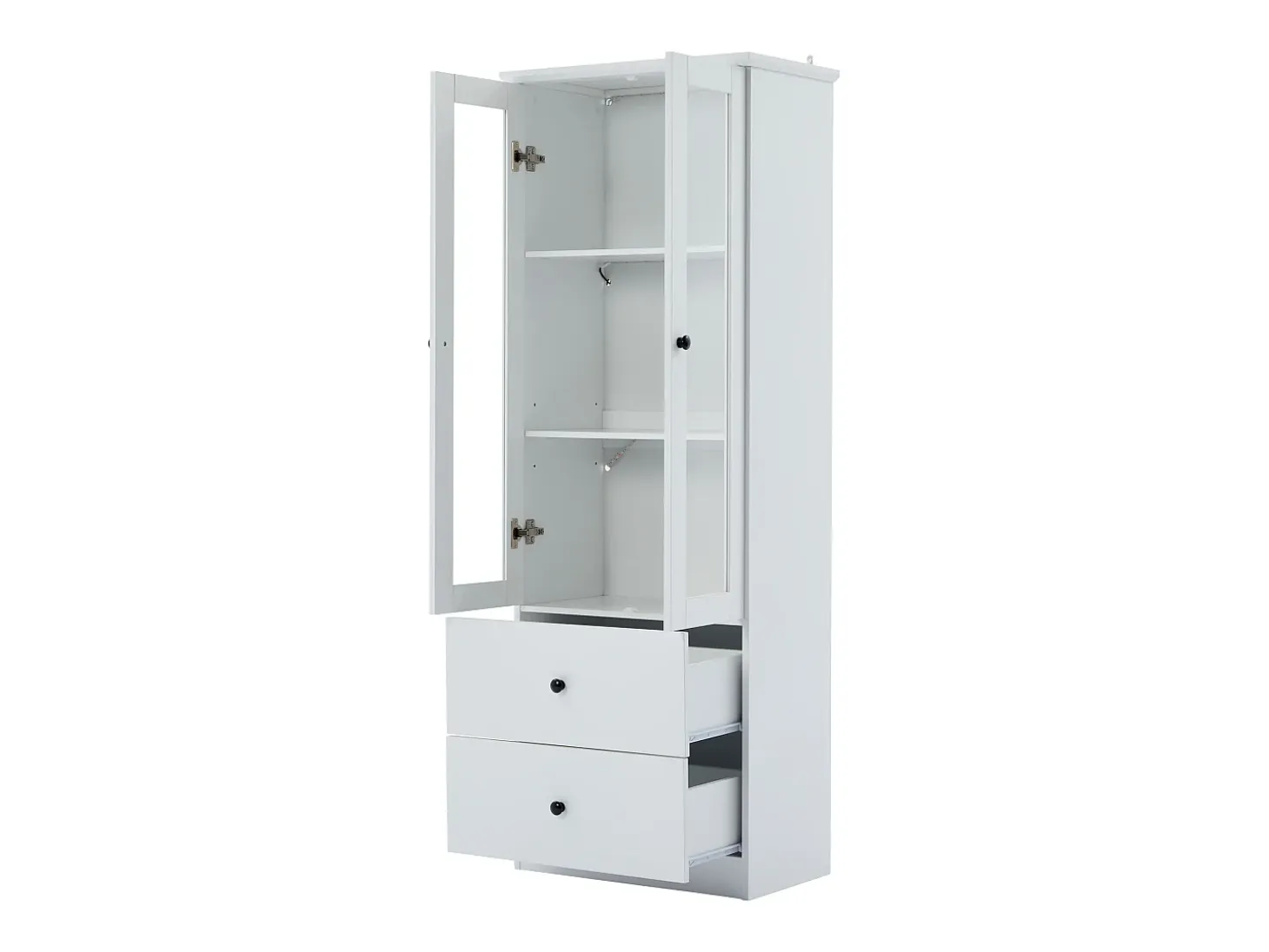 Vitrina LED moderna 60x35x165 cm - con puerto USB - Mando a distancia 16 colores - con 2 cajones - con 2 puertas de cristal - Blanco