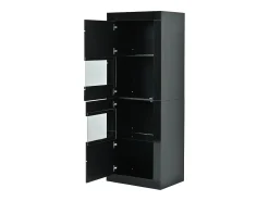 Vitrina LED negra con estantes de cristal y 2 puertas, 61x42x162 cm