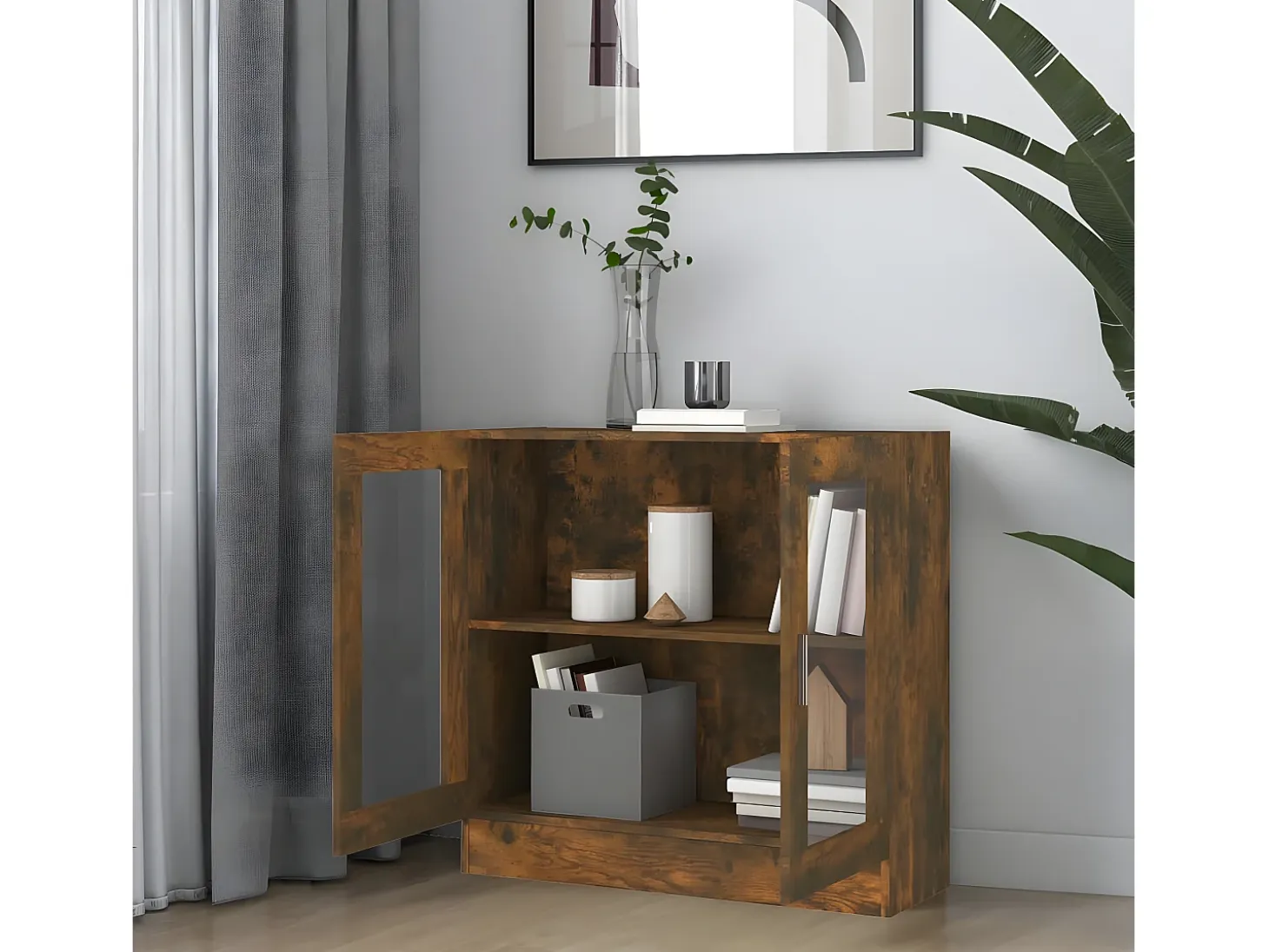 Vitrina madera contrachapada roble ahumado 82,5x30,5x80 cm
