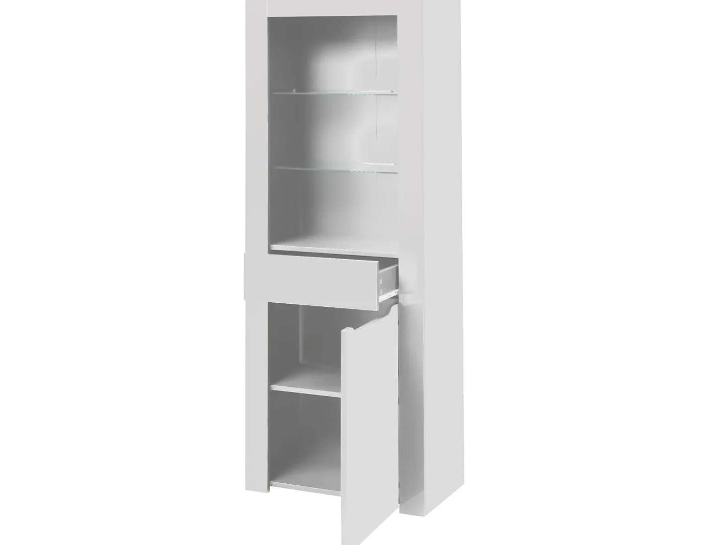 Vitrina moderna con 1 puerta y 1 cajón - LED - 3 estantes - altura 165 cm - blanco brillo