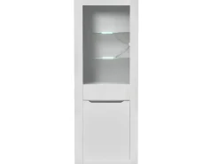 Vitrina moderna con 1 puerta y 1 cajón - LED - 3 estantes - altura 165 cm - blanco brillo