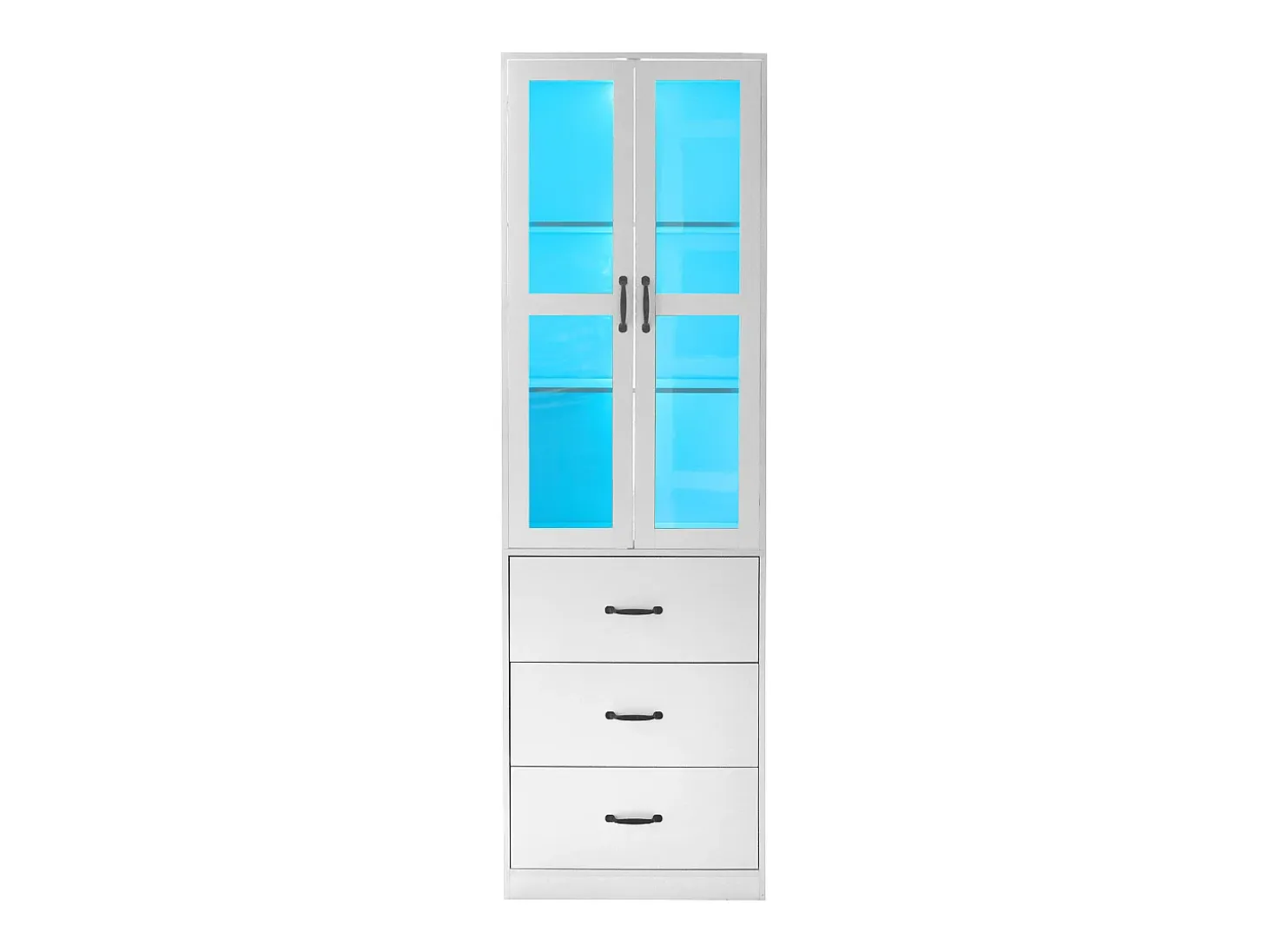 Vitrina moderna con LED, 3 estantes regulables, puertas de cristal, diseño elegante, MDF, blanco (77,5x40x150 cm)
