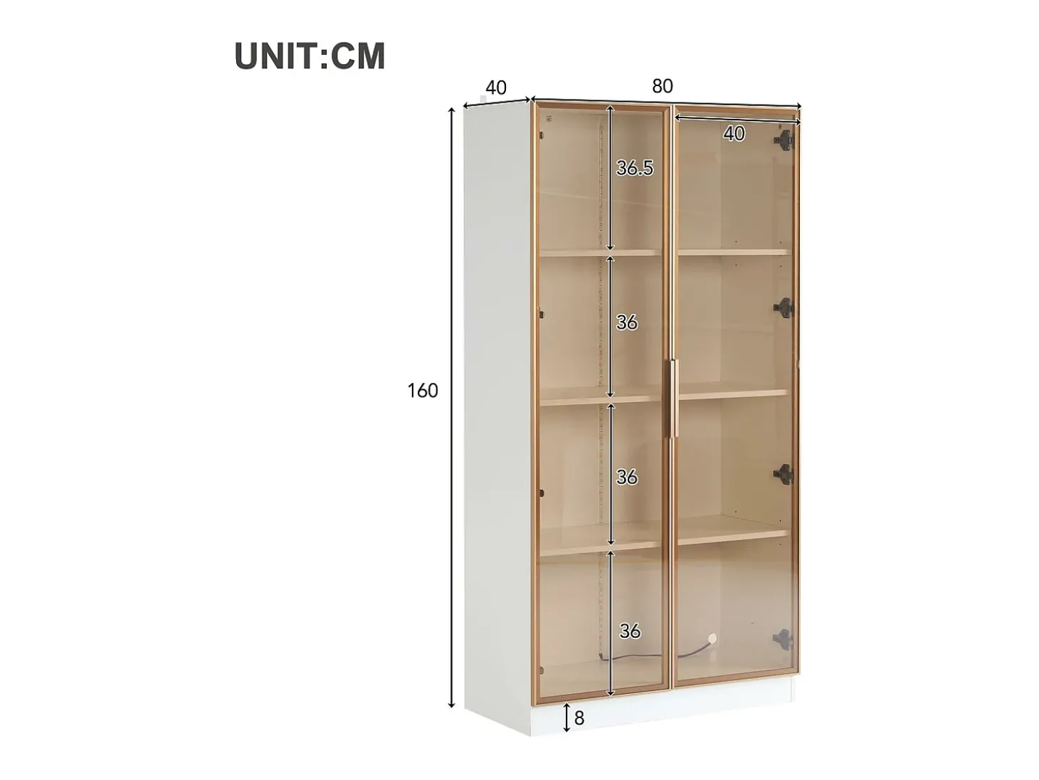 Vitrina moderna con luces LED en 16 colores - Al. 160 cm - 2 puertas con estantes extraíbles - Transparente
