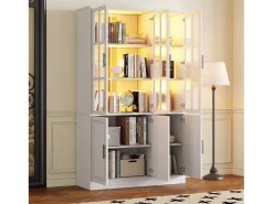 Vitrina moderna de cristal - 121,5 x 41 x 200 cm - con 6 puertas + LED - MDF - blanco