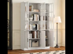 Vitrina moderna de cristal - 121,5 x 41 x 200 cm - con 6 puertas + LED - MDF - blanco