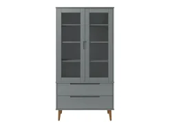 Vitrina MOLDE Gris 90x35x175 cm Madera Maciza de Pino